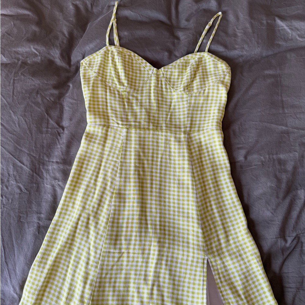 Sunday Best White and Green Gingham Mini Dress